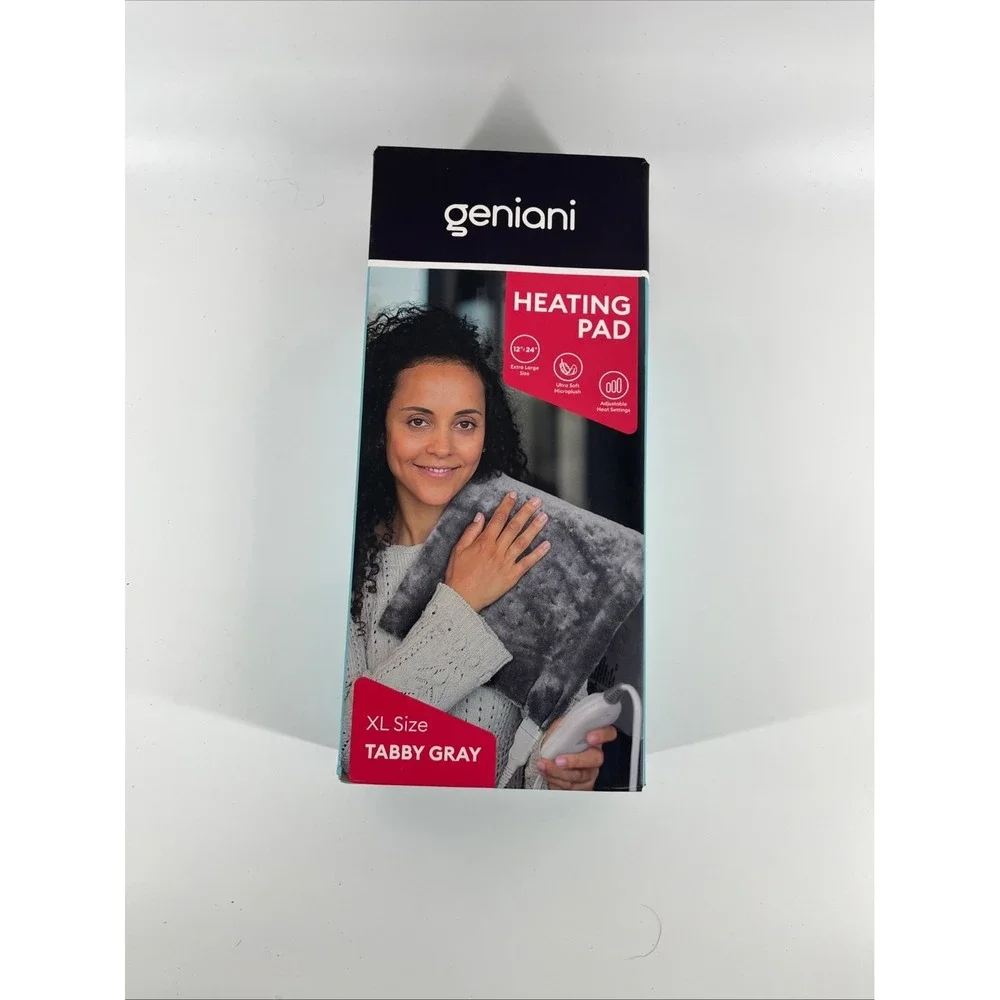 GENIANI XL Heating Pad Back Pain Cramps Auto Shut Off Washable‎ Tabby Gray